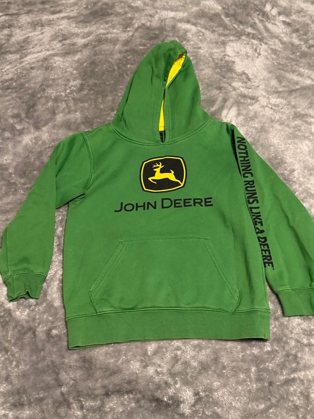 Boys size 7 John Deere Green Hoodie with Yellow Logo Accent